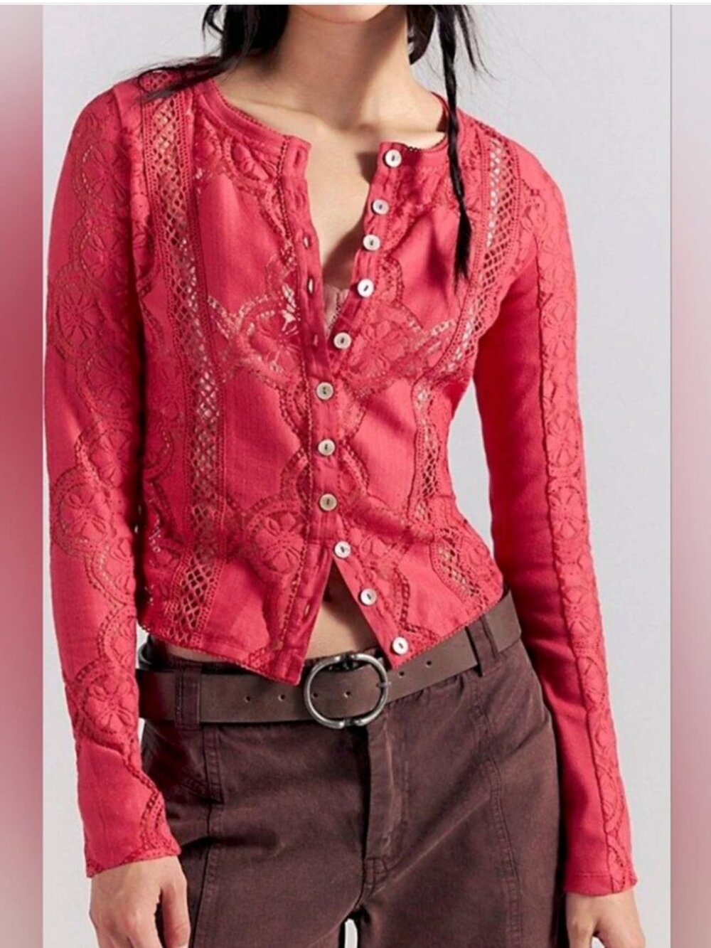Free People NWT Jae Sheer Lace Knit Nylon Cotton Blend Top Blouse size S